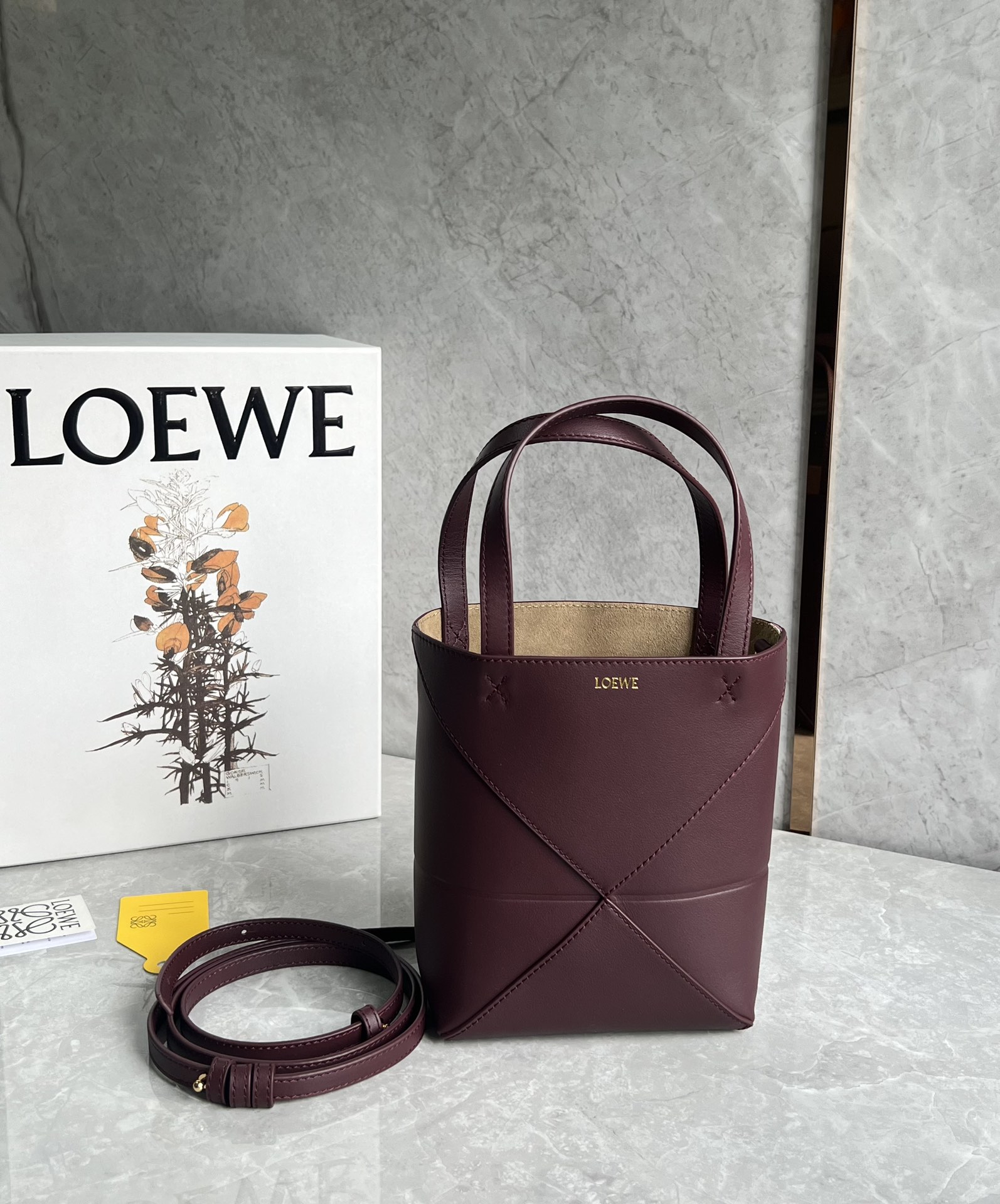 Loewe Mini Puzzle Fold Tote in Shiny Calfskin Dark Purple